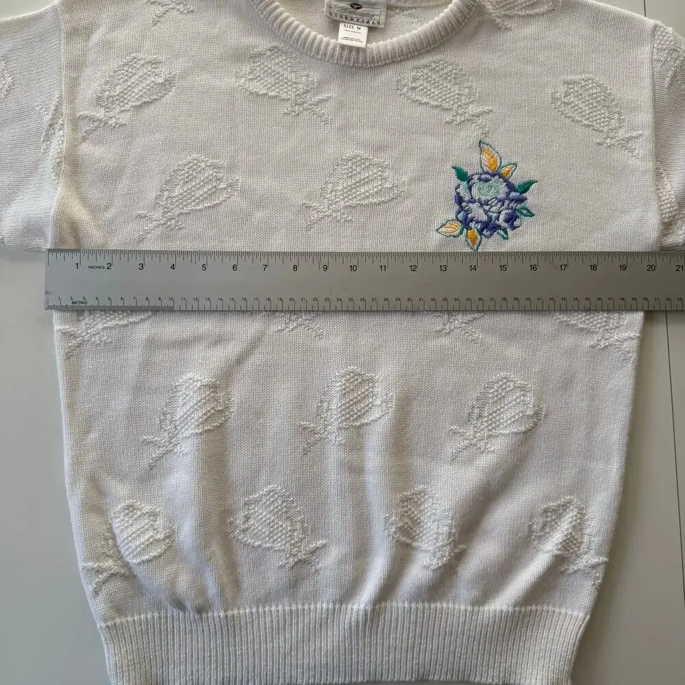 Vintage Worthington Sweater 80s Floral Embroidery Hearts Kitsch Cute Size Medium